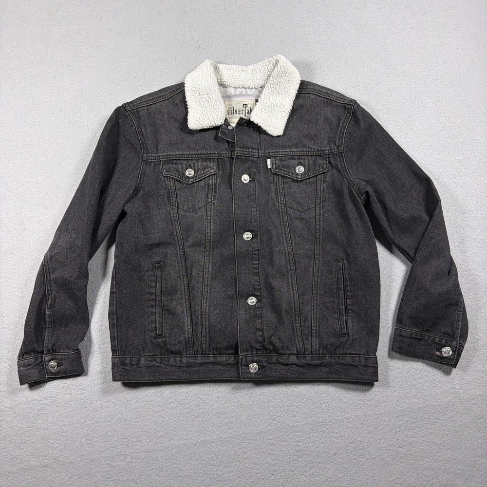 Levi's SilverTab Jacket Mens Medium Gray Sherpa Lined Denim Trucker Winter Coat